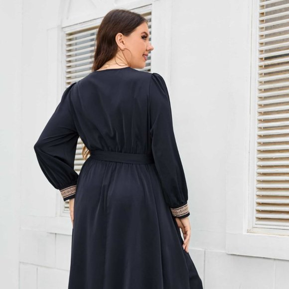 Melo Apparel Plus Size Contrast Tie Waist Midi Dress - Picture 6 of 8